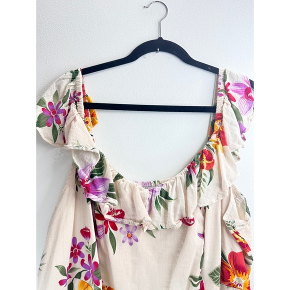 Old Navy Women's Floral Ruffle Smocked Midi Dress Cream Multi Sz 2X Boho Comfy - Picture 4 of 11